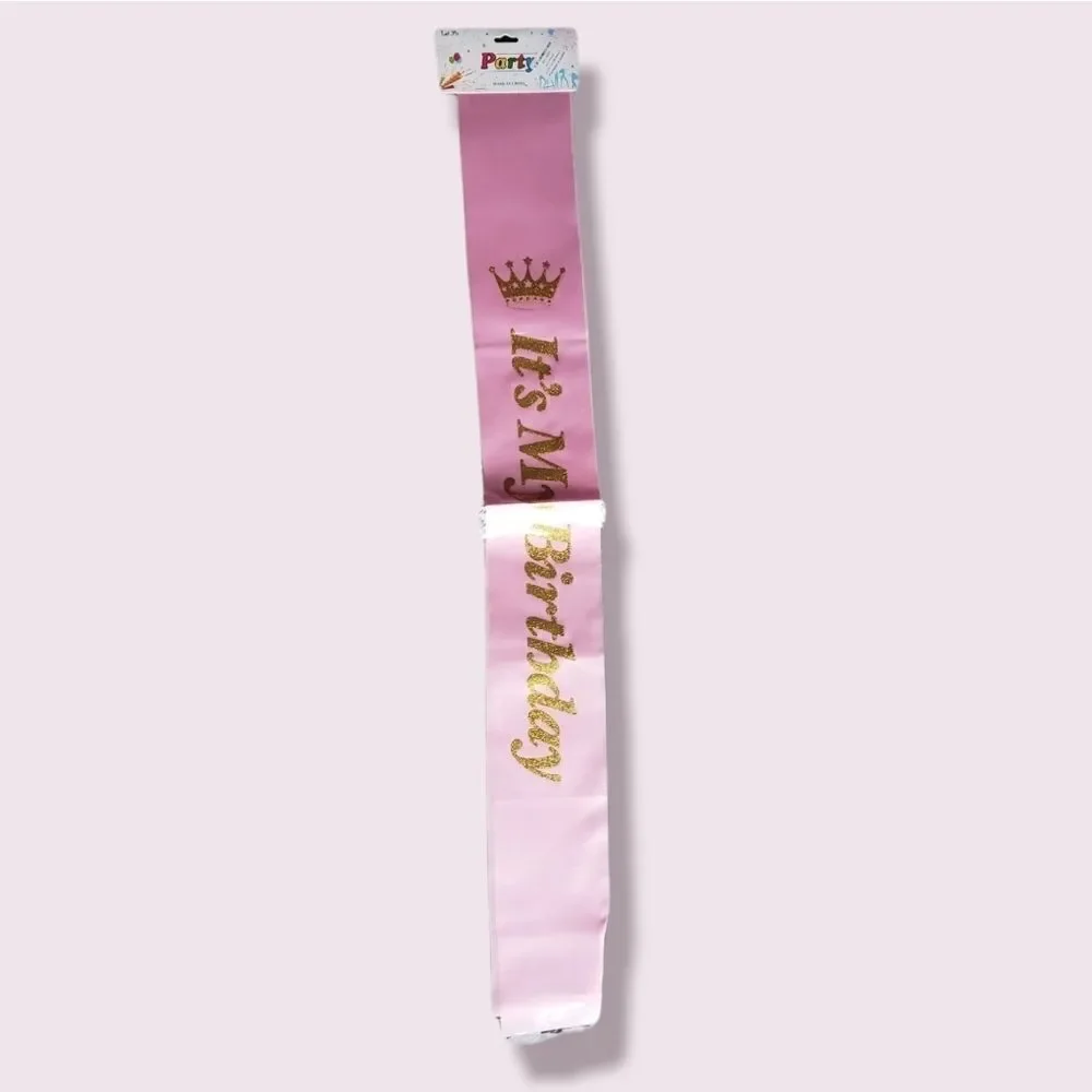It's My Birthday Pink Gold Glitter Girls Sash NWT